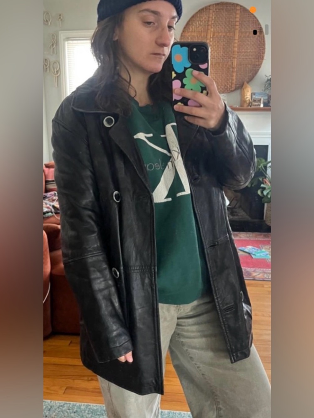 Classic Black Leather Coat - Women's Long Jacket Size XS GUC